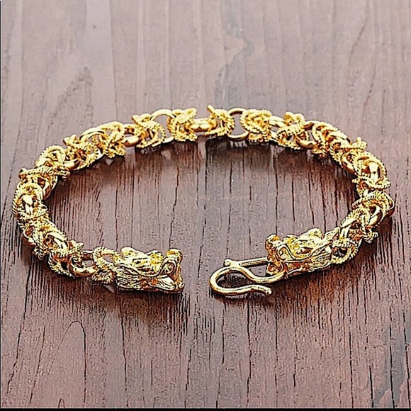 Unisex Gold 24K GP Dragon Pulseira Chain Bracelet - Picture 13 of 14